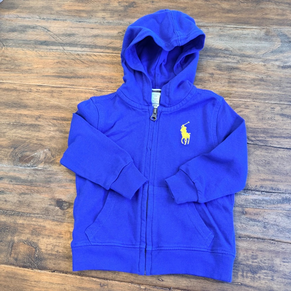 Polo Ralph‎ Lauren Toddler Boys Royal Blue Yellow Big Pony Full Zip Hoodie 24M